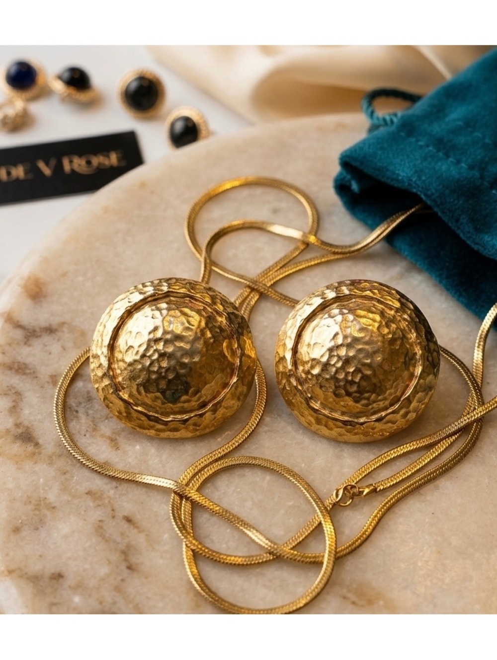 Vintage Hammered Gold Tone Clip-On Earrings